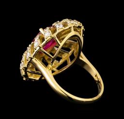GIA Cert 3.23 ctw Ruby and Diamond Ring - 14KT Yellow Gold