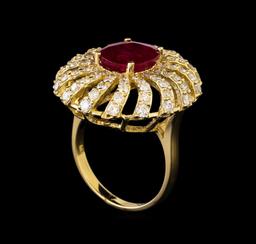 GIA Cert 3.23 ctw Ruby and Diamond Ring - 14KT Yellow Gold