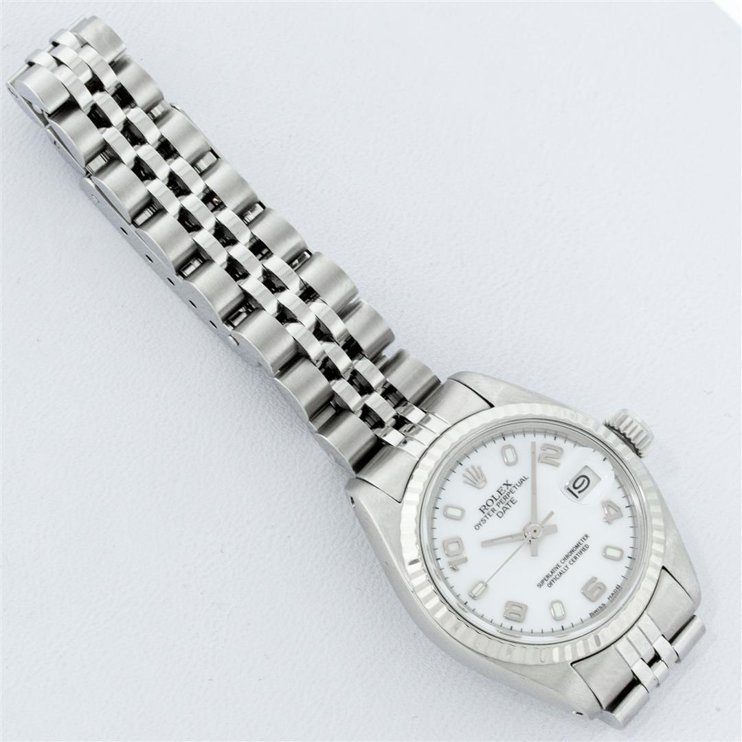 Rolex Ladies Stainless Steel White Dial White Gold Fluted Bezel Wristwatch