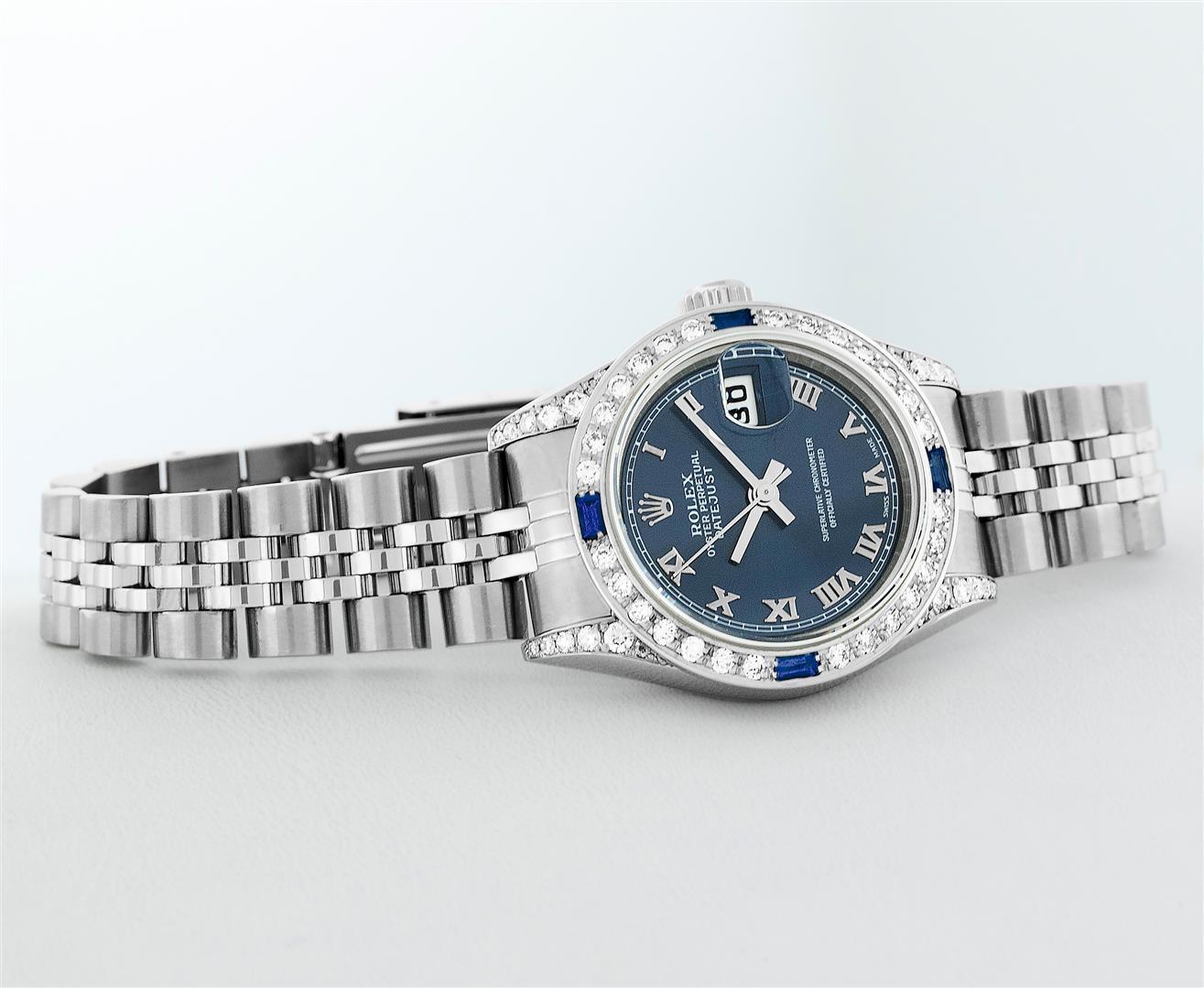 Rolex Ladies Quickset Stainless Steel Blue Roman 18K White Gold Diamond & Sapphi