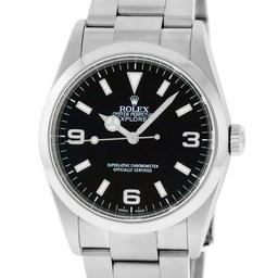 Rolex Mens Stainless Steel Black Dial Oyster Band 36mm Explorer Wristwatch