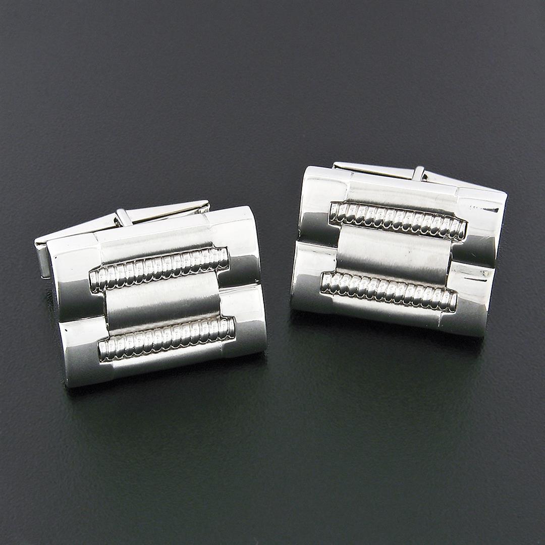 Men's Designer L&M 14k White Gold Fancy Oyster Bracelet Link Swivel Cufflinks