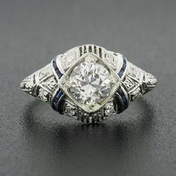 Antique Platinum 1.08 ctw GIA European Diamond Solitaire Sapphire Engagement Rin