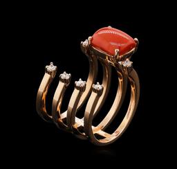14KT Rose Gold 3.06 ctw Coral and Diamond Ring