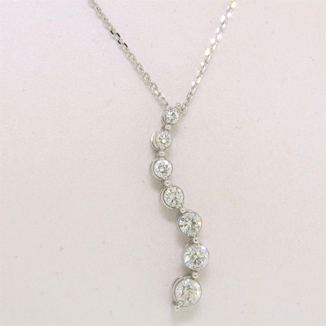 NEW 14K White Gold 0.50 ctw 7 Round Diamond Wavy Journey Pendant w/ 16" WG Chain