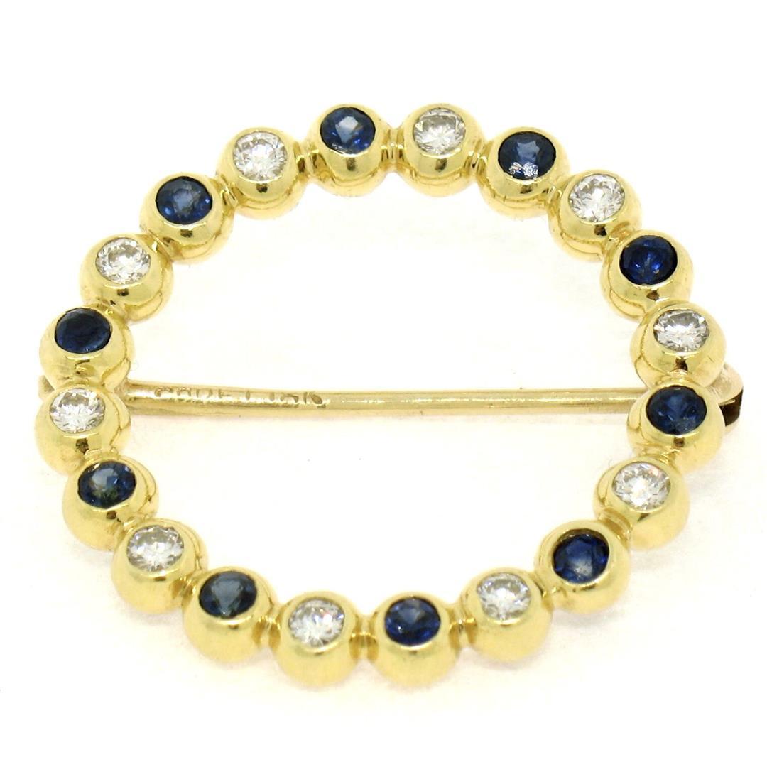 18k Yellow Gold.70 ctw Bezel Round Sapphire & Diamond Circle of Life Pin Brooch