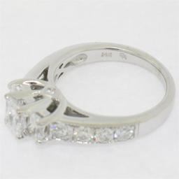 14k White Gold 1.50 ctw 3 Radiant Diamond Engagement Ring w/ Round Accents Sz 5.