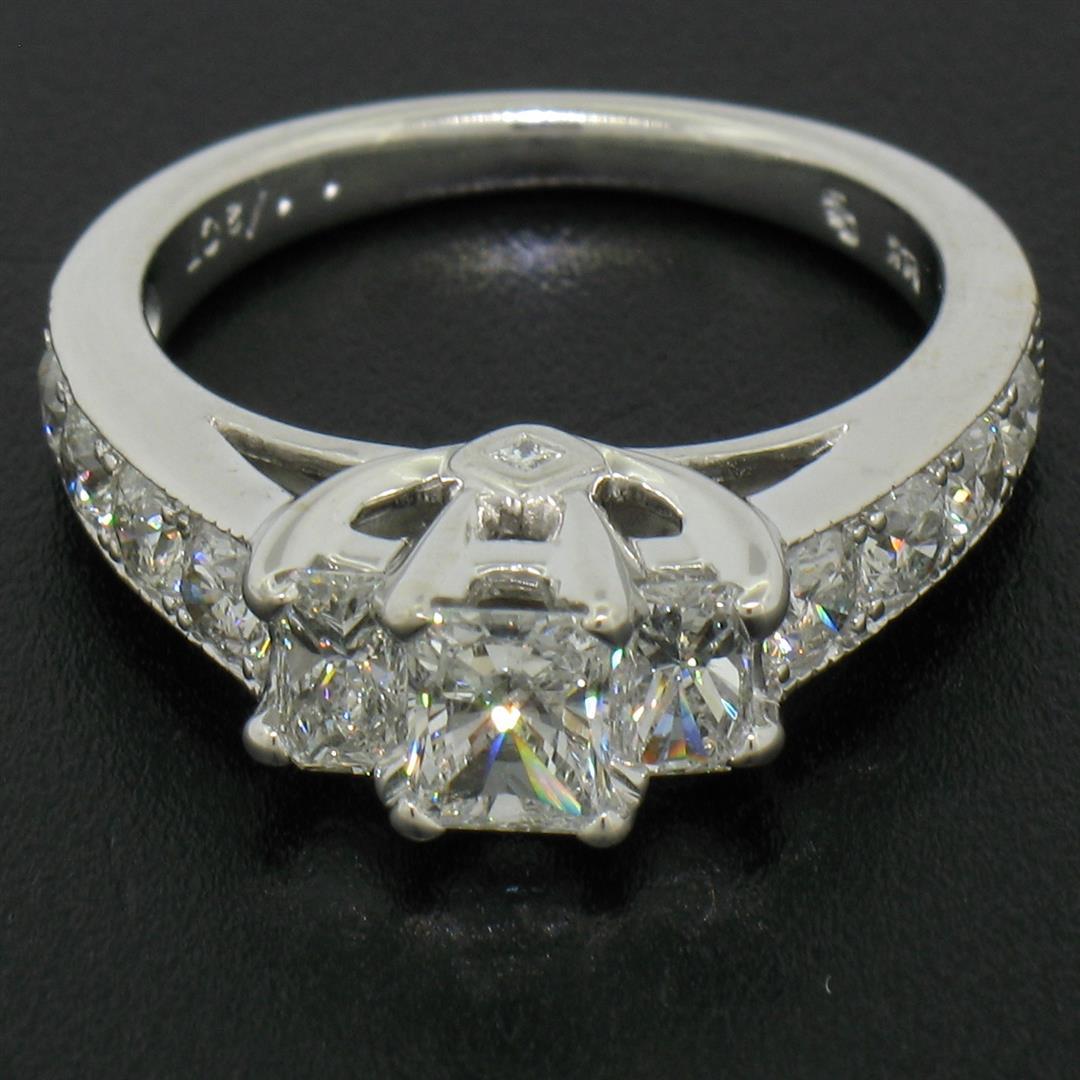14k White Gold 1.50 ctw 3 Radiant Diamond Engagement Ring w/ Round Accents Sz 5.