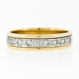 Estate Men's 14K Two Tone Gold 0.25 ctw Round Pave Set Diamond Wide Band Ring