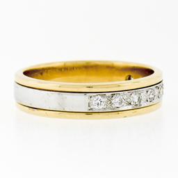 Estate Men's 14K Two Tone Gold 0.25 ctw Round Pave Set Diamond Wide Band Ring