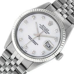 Rolex Stainless Steel 36MM White Diamond Datejust Wristwatch