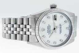 Rolex Stainless Steel 36MM White Diamond Datejust Wristwatch