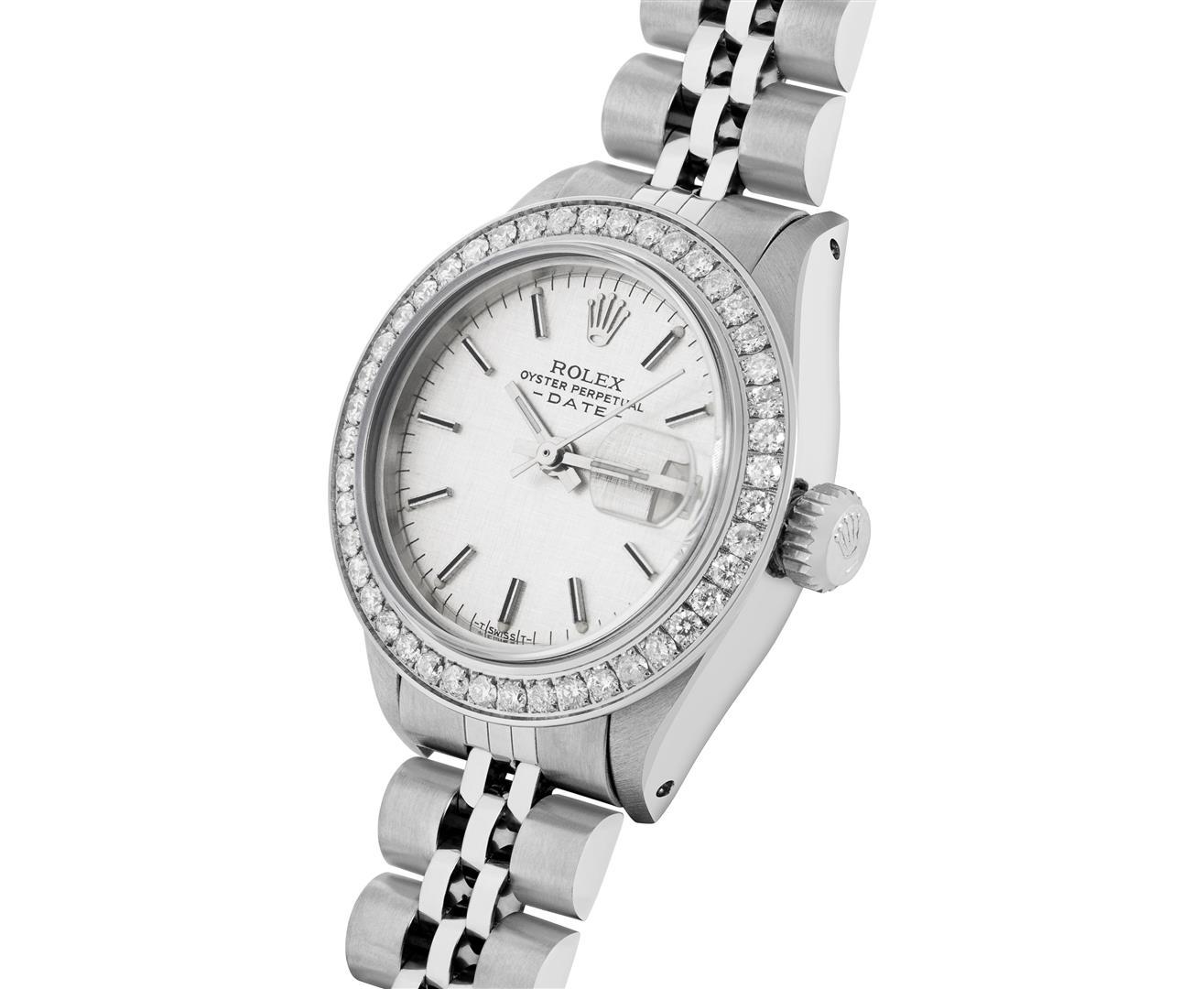 Rolex Ladies Stainless Steel Silver Index Steel Diamond Bezel Date Watch With Ro