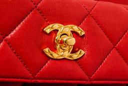 Chanel Red Lambskin CC Front Pocket Shoulder Bag