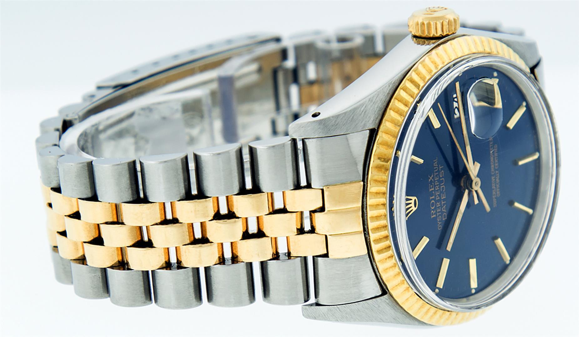 Rolex Mens 2T Yellow Gold And Steel Blue Index Fluted Bezel Datejust Wristwatch