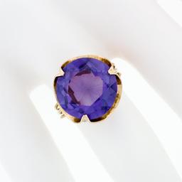 Retro Vintage Handmade 14k Rose Gold 13.7mm Synthetic Alexandrite Solitaire Ring