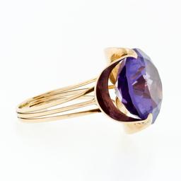 Retro Vintage Handmade 14k Rose Gold 13.7mm Synthetic Alexandrite Solitaire Ring