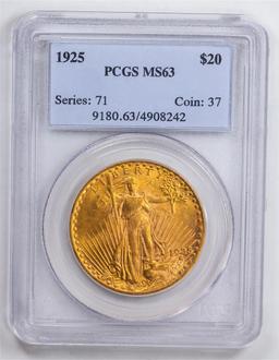 1925 $20 Double Eagle Gold Coin PCGS MS63