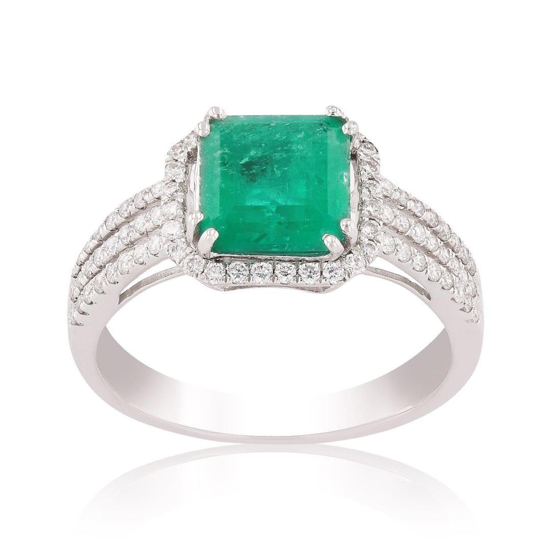 1.59 ctw Emerald and 0.39 ctw Diamond Platinum Ring