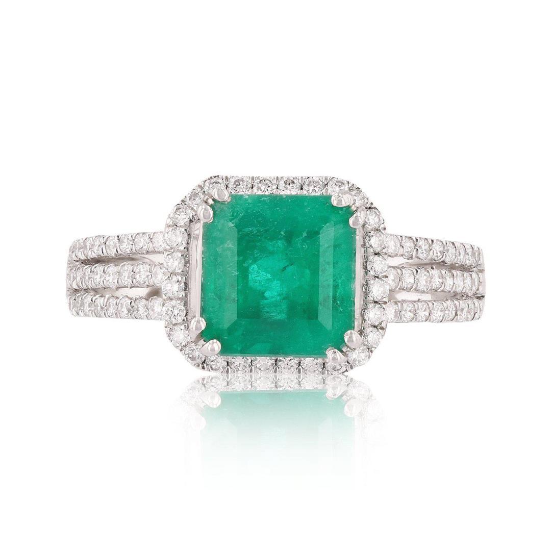 1.59 ctw Emerald and 0.39 ctw Diamond Platinum Ring