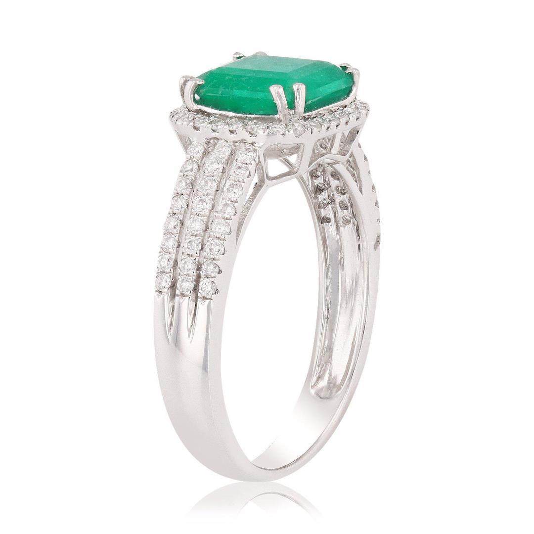 1.59 ctw Emerald and 0.39 ctw Diamond Platinum Ring