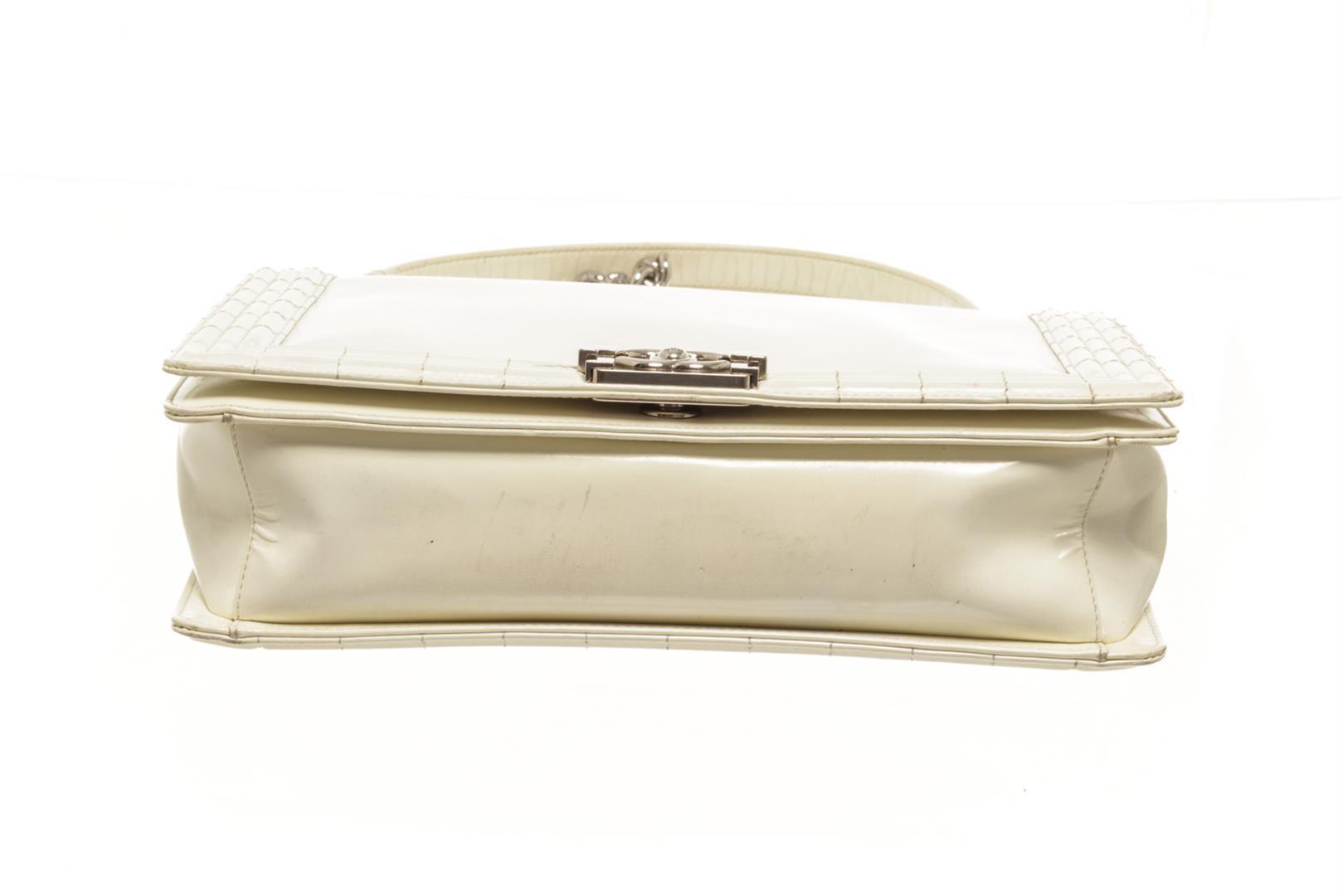 Chanel White Patent Leather Large Boy Shoulder Bag