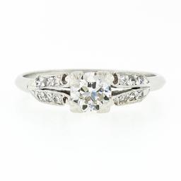 Antique Art Deco Platinum European Diamond Solitaire Engagement or Promise Ring