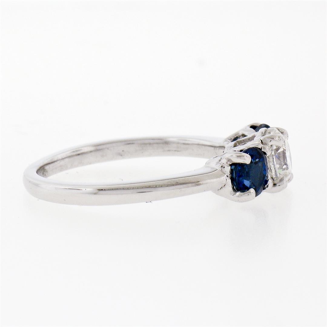 Solid Platinum 1.32 ctw Round Brilliant Prong Sapphire Diamond 3 Three Stone Rin