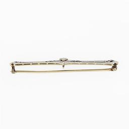 Antique Krementz Edwardian Platinum Top 14k Gold Diamond Etched Bar Pin Brooch