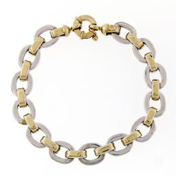 NEW Italian Solid 14K TT Gold 8" Interlocking Oval Link Chain Bracelet 16.98g