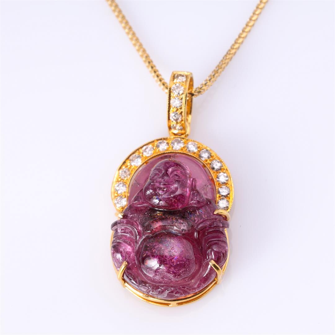 18K Yellow Gold Tourmaline & Diamond Pendant