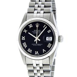 Rolex Mens Stainless Steel Black Roman Datejust 36MM Wriswatch Datejust