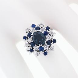 Vintage 18k White Gold 3.15 ctw Oval Sapphire Round Diamond Tiered Cluster Ring