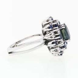 Vintage 18k White Gold 3.15 ctw Oval Sapphire Round Diamond Tiered Cluster Ring