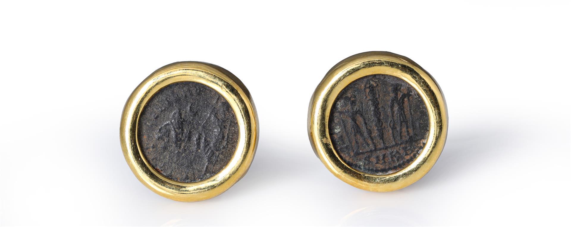 Two Imperial Roman Coins Mounted in 18K Yellow Gold as Earrings