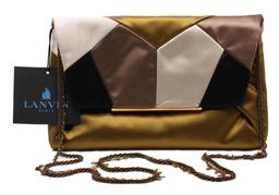 New Designer Lanvin Satin Patchwork Clutch with Chain and Tags