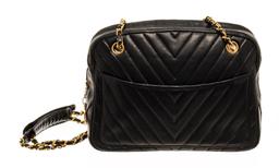 Chanel Black Lambskin Chevron Camera Bag