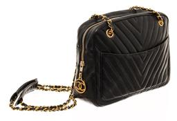 Chanel Black Lambskin Chevron Camera Bag