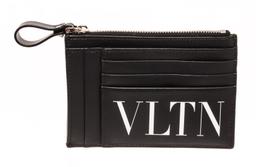 Valentino Black Leather Zip Card Wallet