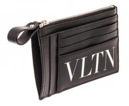 Valentino Black Leather Zip Card Wallet