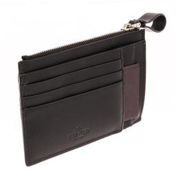 Valentino Black Leather Zip Card Wallet