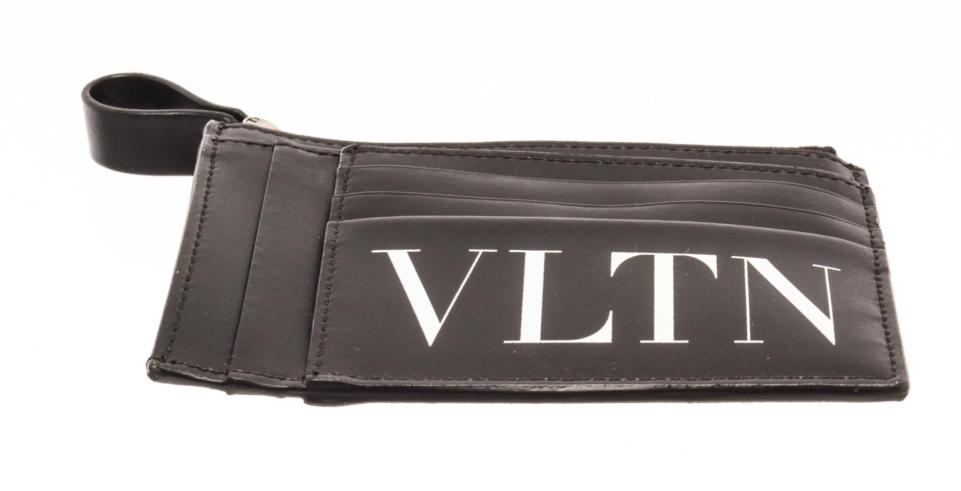 Valentino Black Leather Zip Card Wallet
