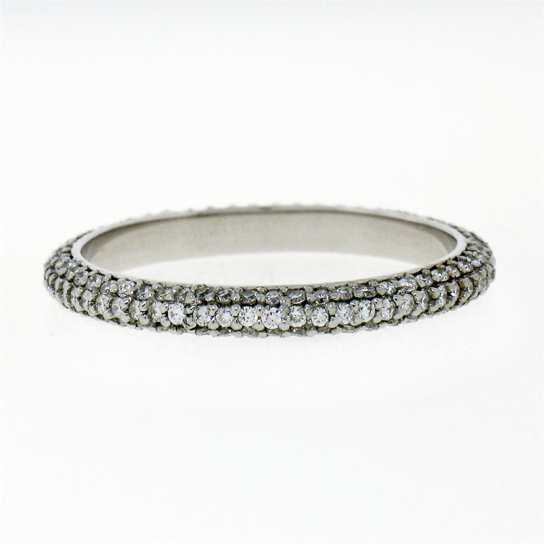 New 14K White Gold .85 ctw Diamond 2.30mm Domed 3 Row Eternity Wedding Band Ring