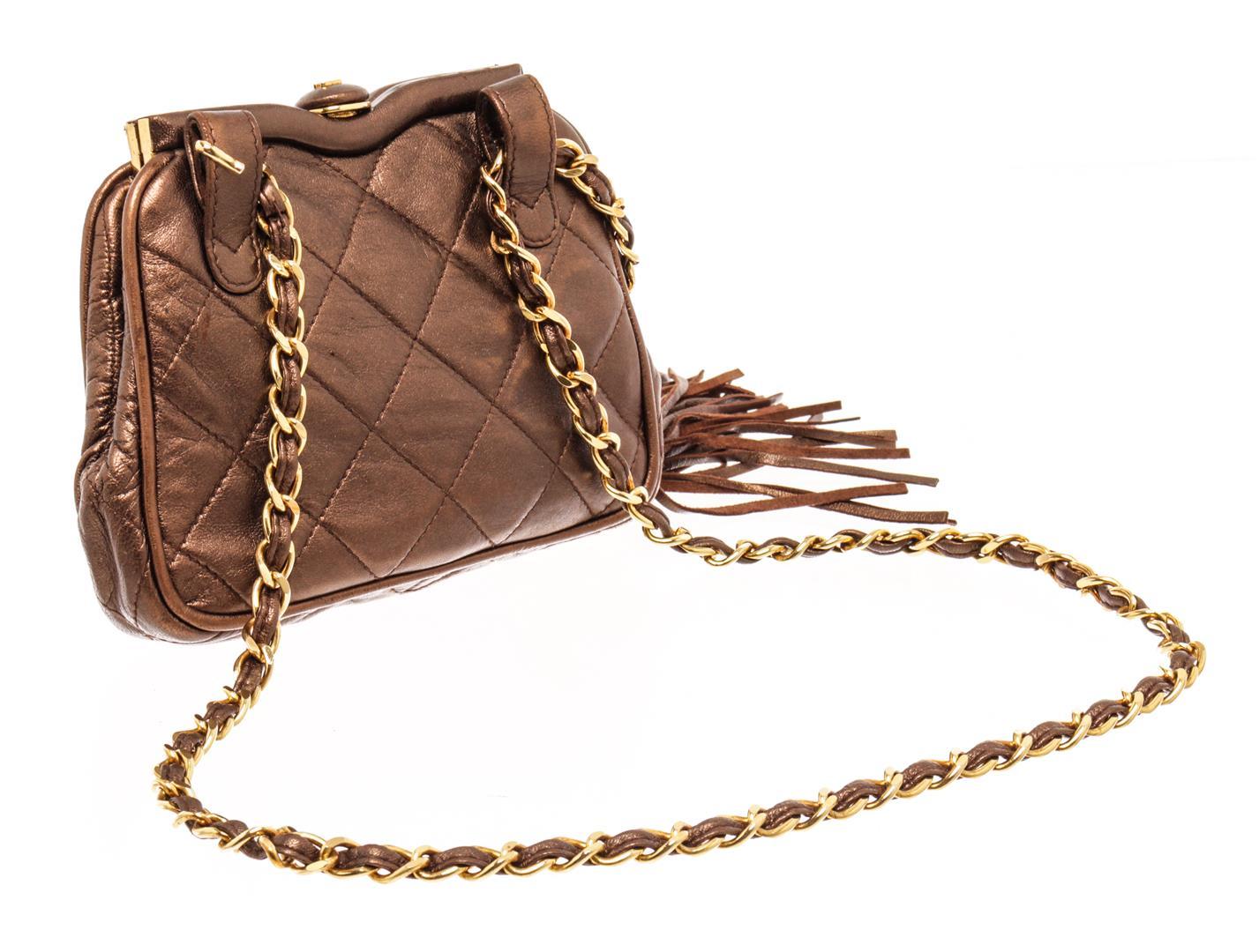 Chanel Brown Leather Mini Kisslock Shoulder Bag