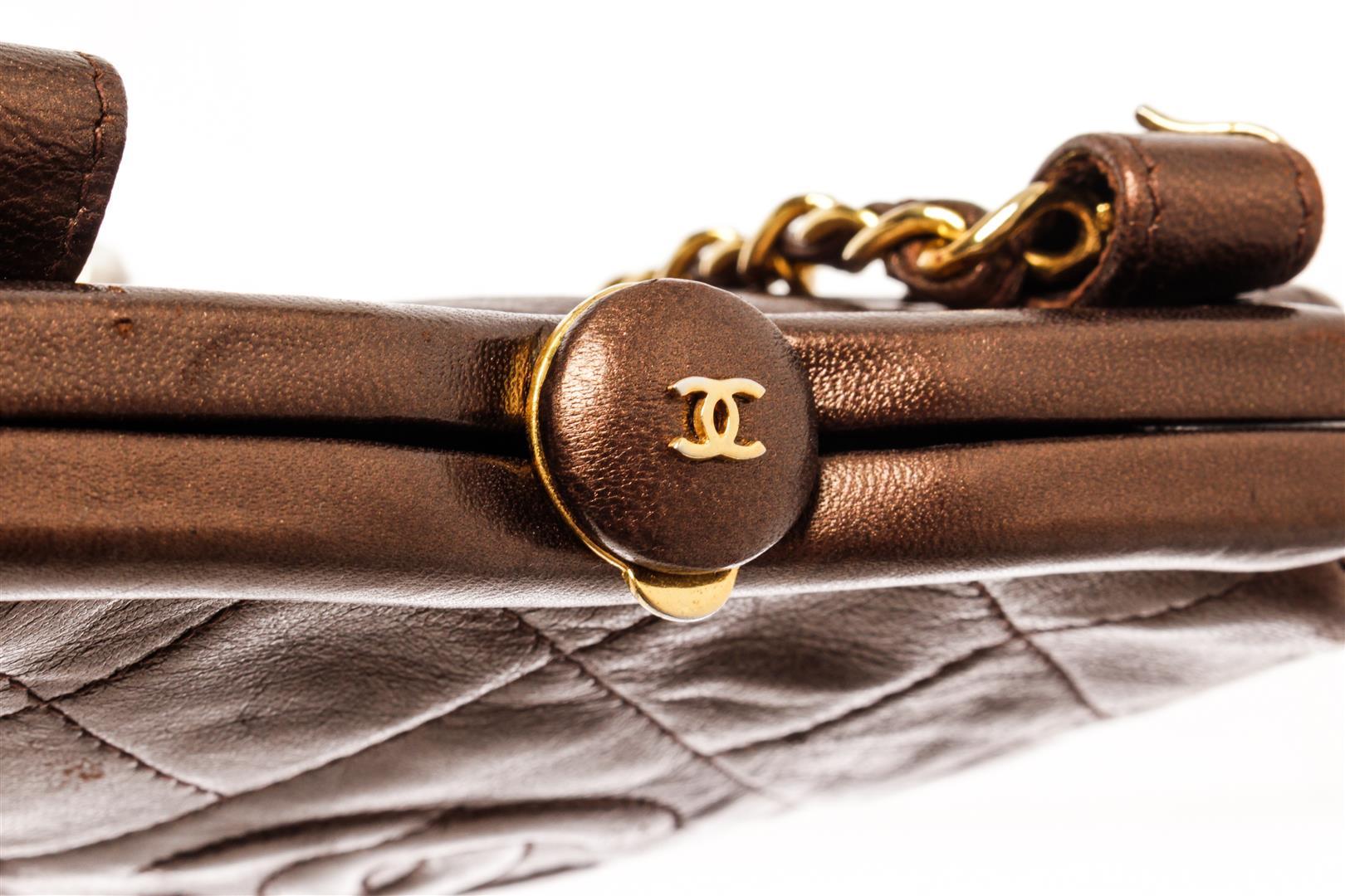 Chanel Brown Leather Mini Kisslock Shoulder Bag