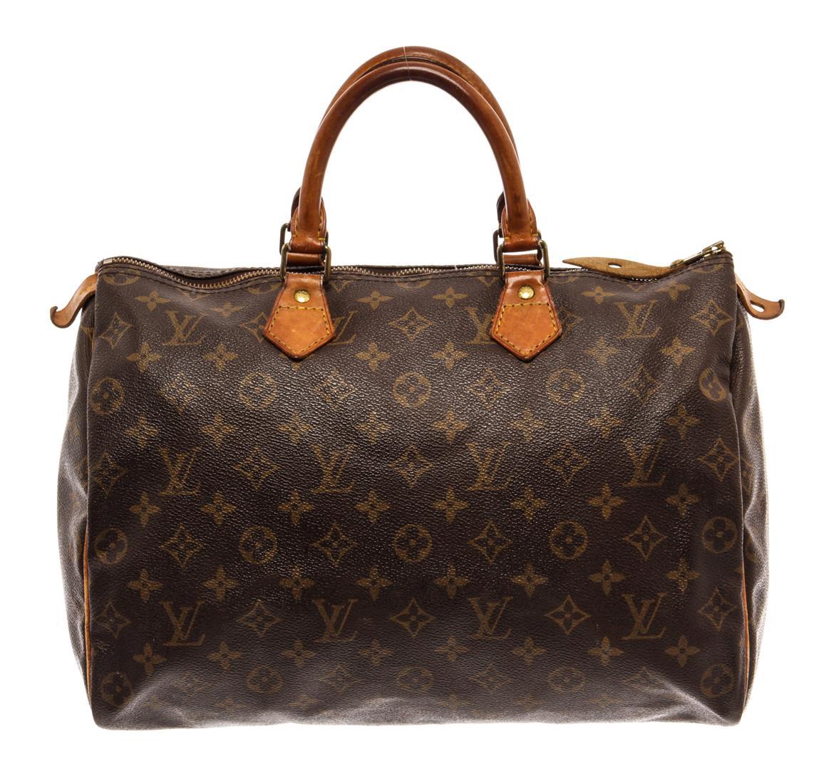 Louis Vuitton Brown Monogram Canvas Leather Speedy 35 Satchel Bag