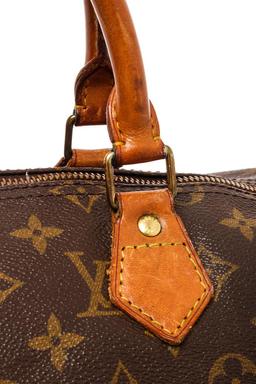 Louis Vuitton Brown Monogram Canvas Leather Speedy 35 Satchel Bag