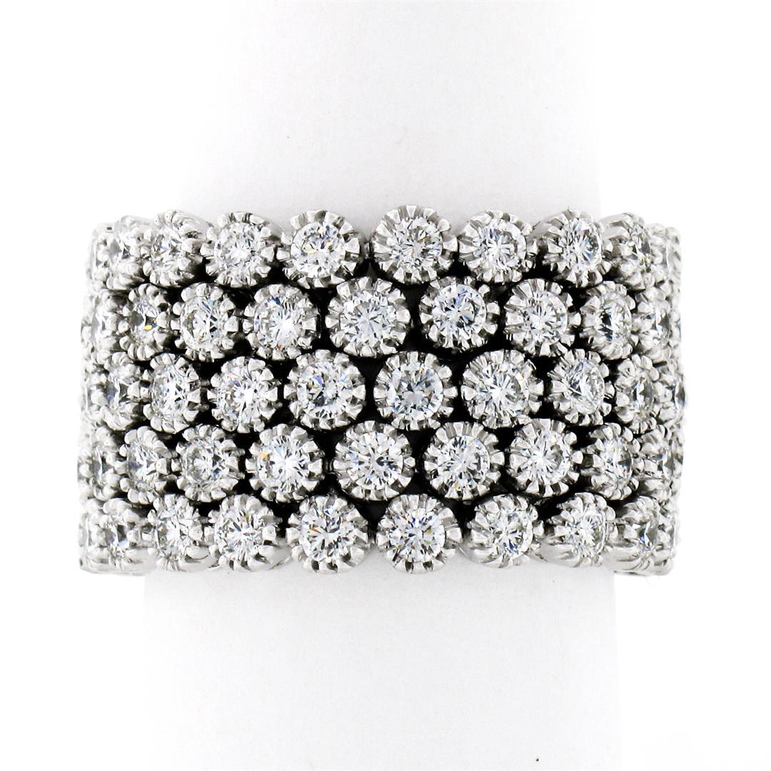 Wide 18K White Gold 2.72 ctw Diamond Flexible Milgrain Honeycomb Cluster Band Ri