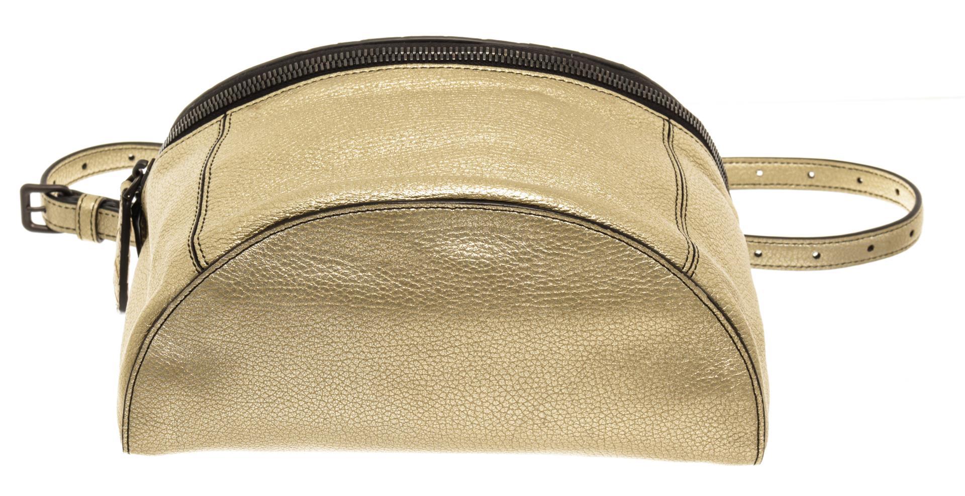 Bottega Veneta Gold Metallic Top Zip Shoulder Bag