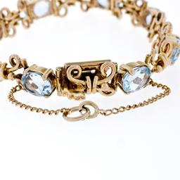 Vintage Retro 18K Gold 6.5" 9.0 ctw Oval Aquamarine Handmade Open Link Bracelet